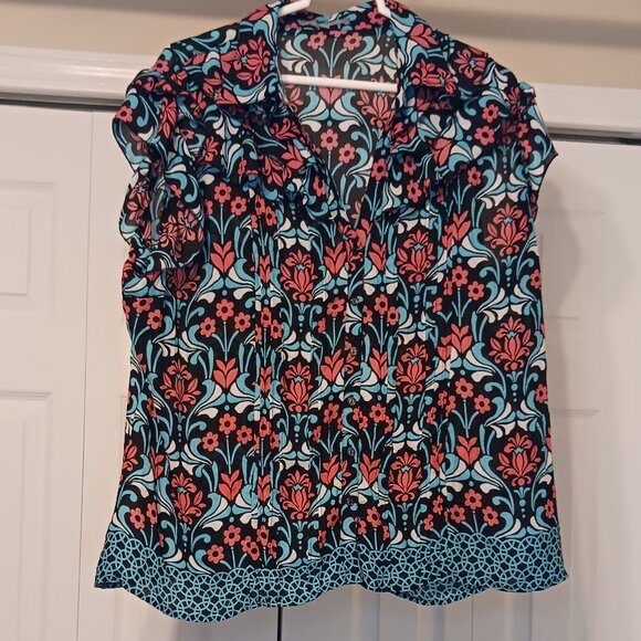 #3 3/$18 - NY Collection Black/Red Short Sleeve Button Down Top Size XL - Picture 1 of 6